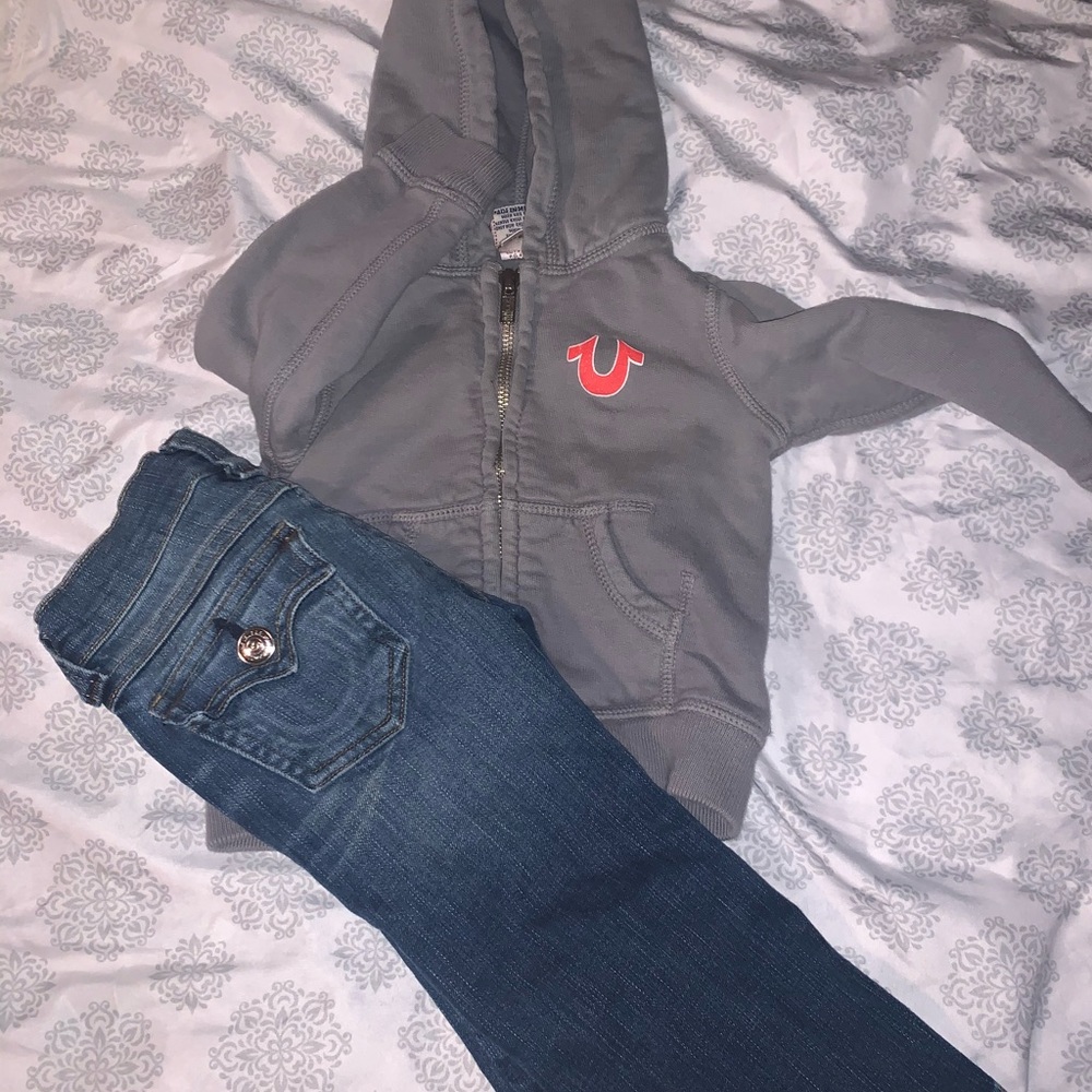 True religion kids jeans and zip up sweater